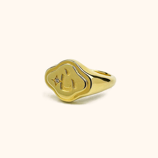 IMPERFECT: Shining Heart Signet Ring Size 9 Gold