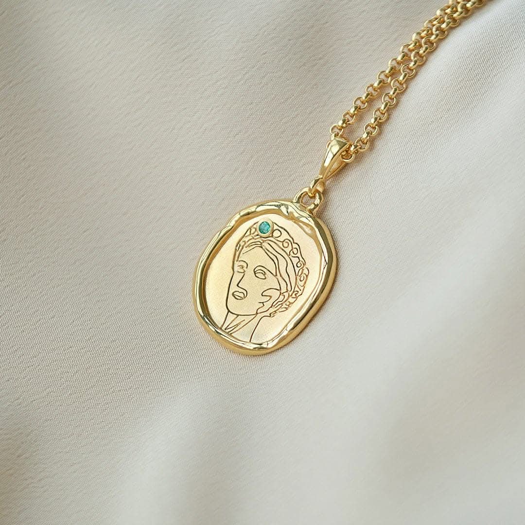 Gaia Goddess of Motherhood Necklace with Emerald