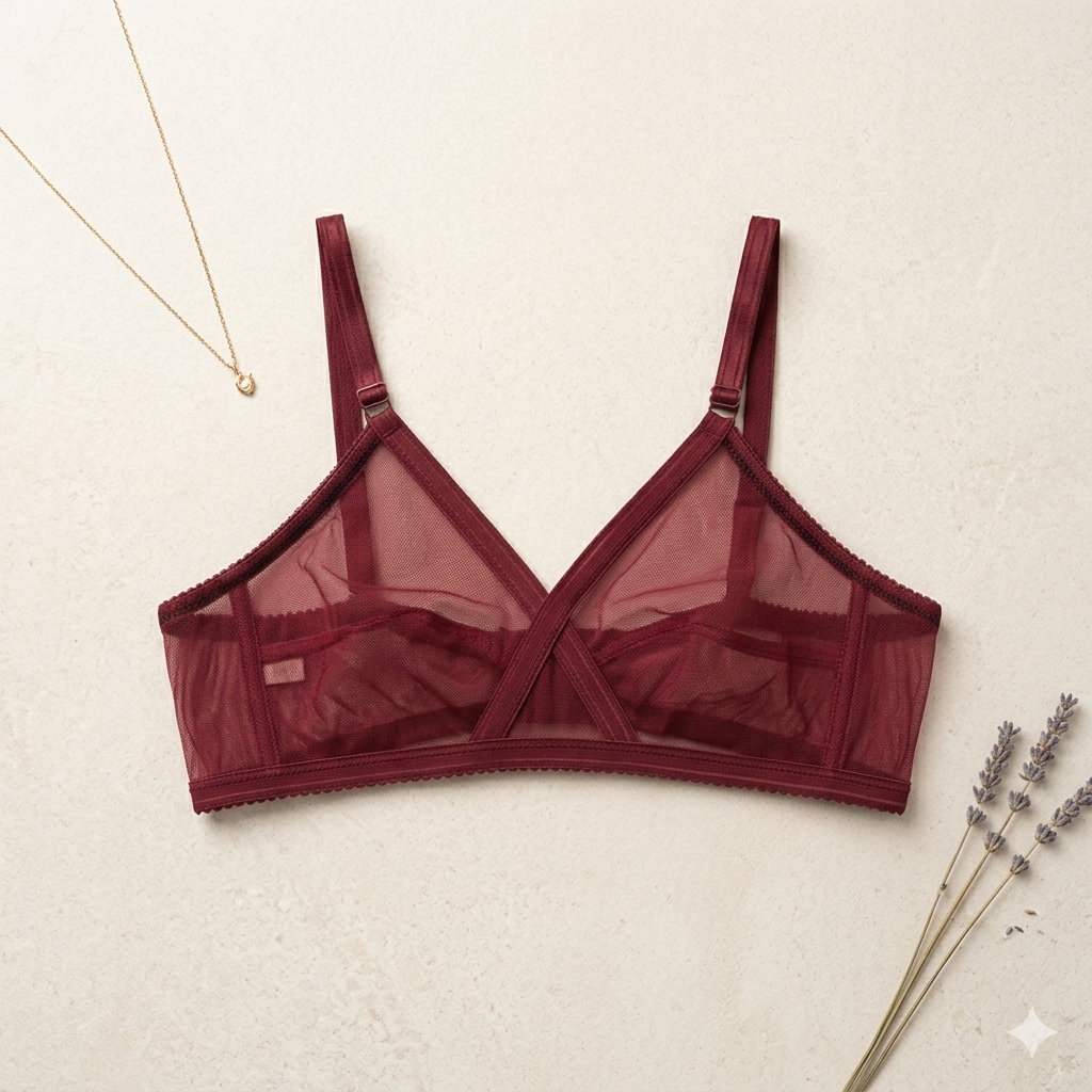 Non-Padded & Non-Wired Cotton Full Cover Full Net Transparent Bra