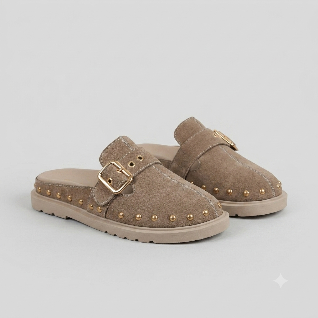 SUEDE TROP DETAIL FLAT SOLE WOMEN'S SLIPPERS