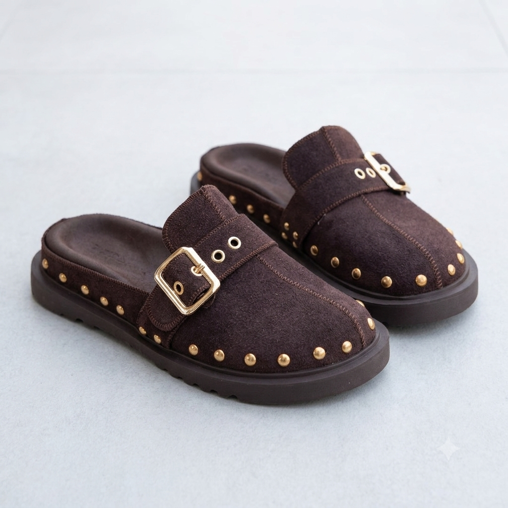 SUEDE TROP DETAIL FLAT SOLE WOMEN'S SLIPPERS