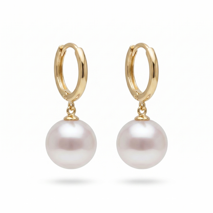 18K Gold Japanese Akoya Pearl Hoop Earrings
