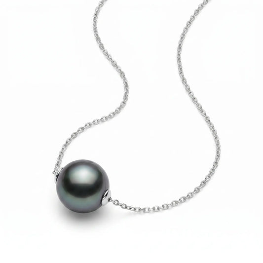 Genuine 10-10.5mm Tahitian Black Pearl Necklace, 18K White Gold Luxury Pendant – Certified Fine Jewelry