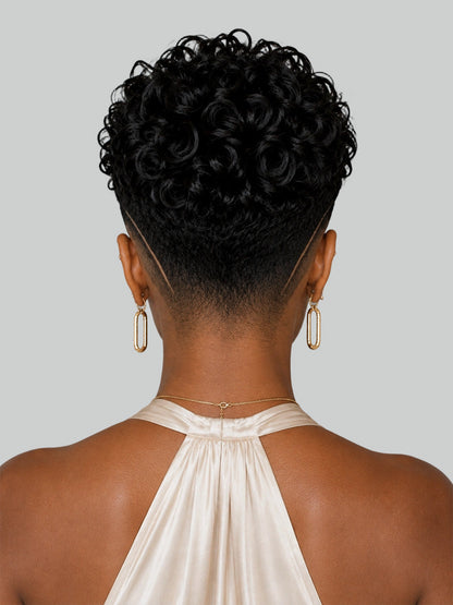 Pixie wig curly 6 inches Black 100% human hair Glueless with Full lace TWA with Fade and Hard Part style 8
