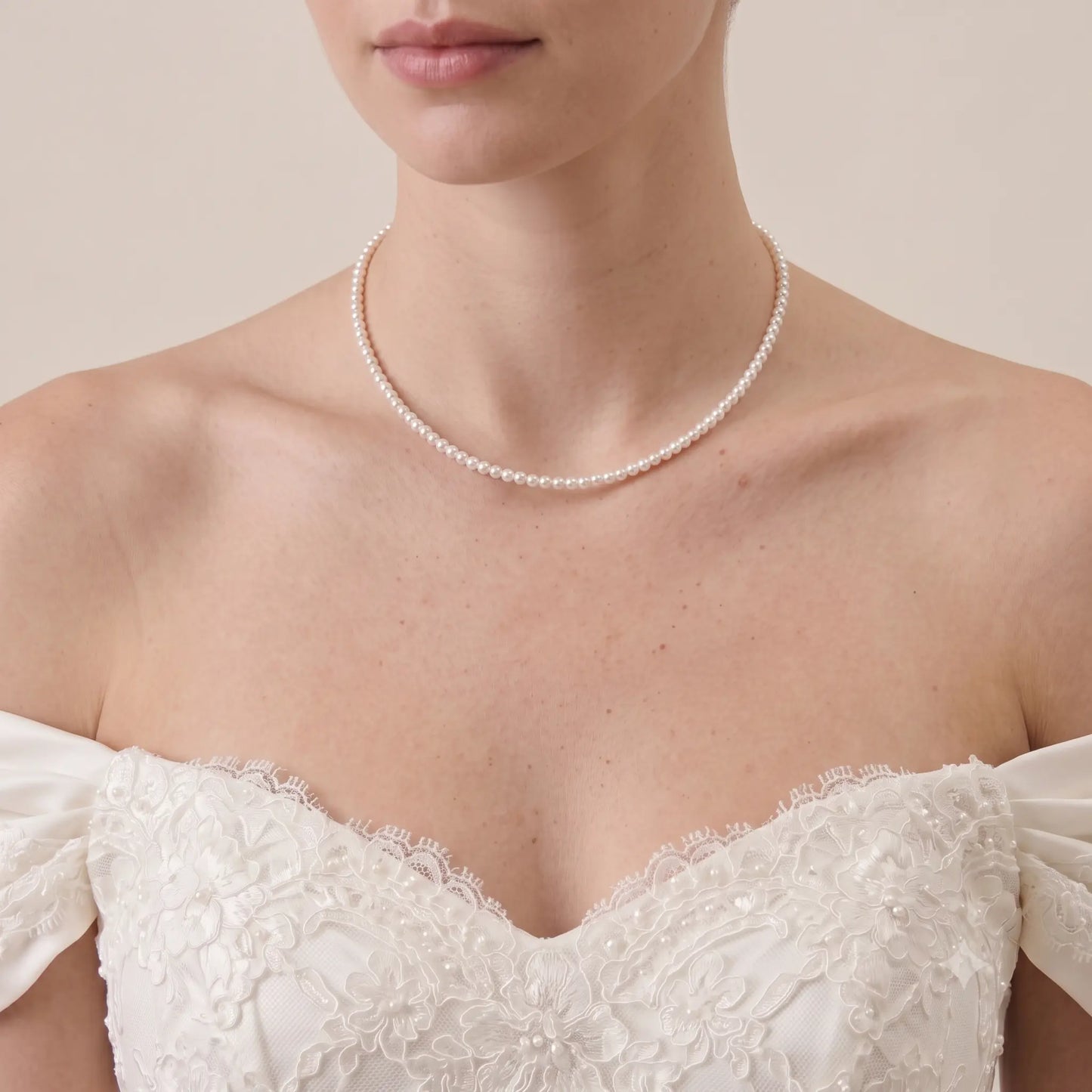 18K Solid Gold Dainty Pearl Jewelry Set | 2-2.5mm Skinny Choker Necklace & 3mm Freshwater Studs