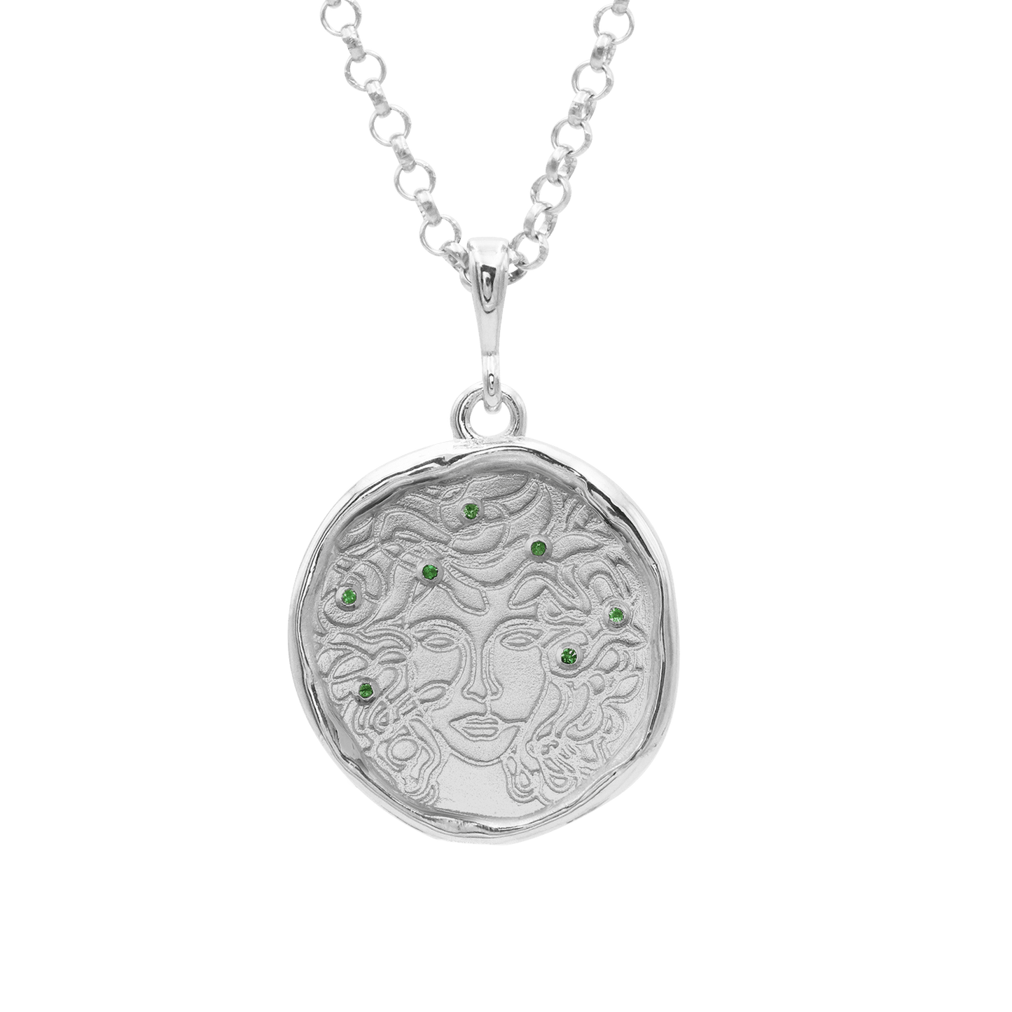 Medusa 7 Emerald Medallion Necklace | Silver