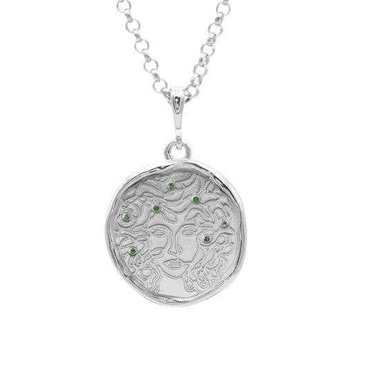 Medusa 7 Emerald Medallion Necklace | Silver