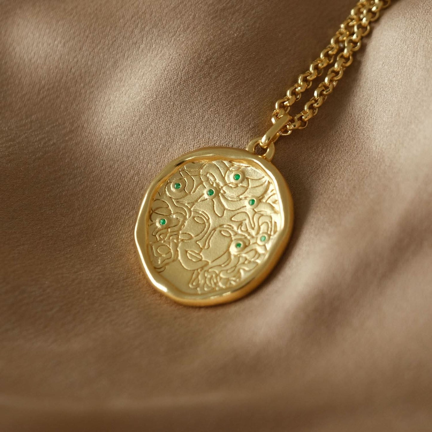 Medusa 7 Emerald Medallion Necklace