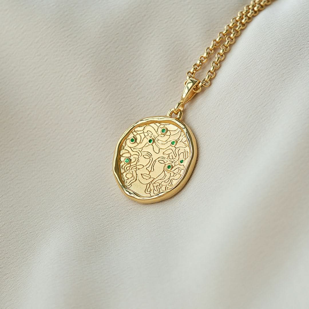 Medusa 7 Emerald Medallion Necklace