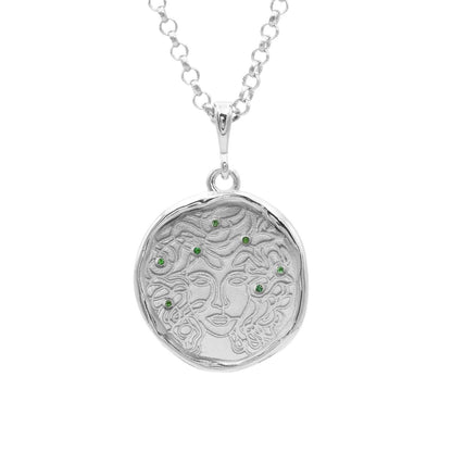 Medusa 7 Emerald Medallion Necklace | Silver
