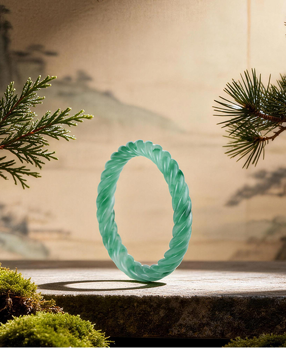 Natural Carved Green Jade Bangle
