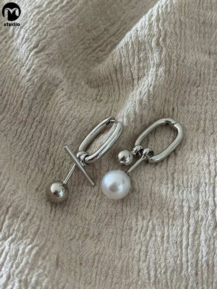 Vintage pearl and silver ball drop earrings