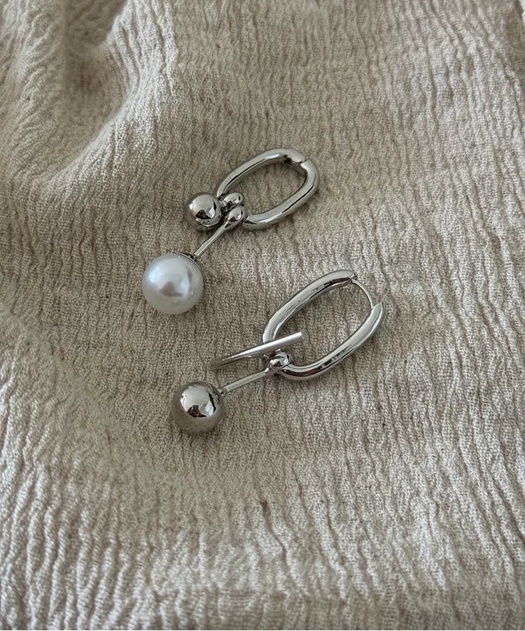 Vintage pearl and silver ball drop earrings