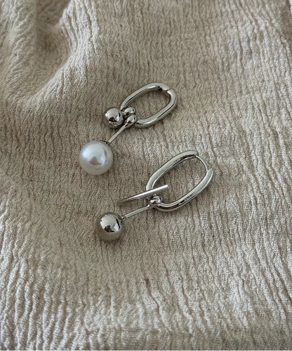 Vintage pearl and silver ball drop earrings