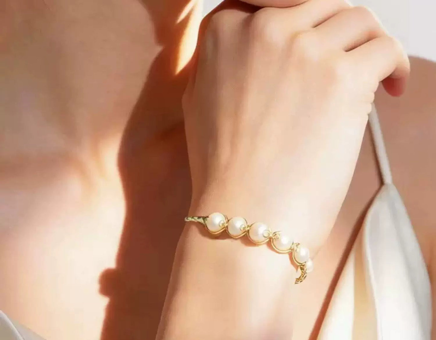 Adjustable Open Bangle with Freshwater Pearl