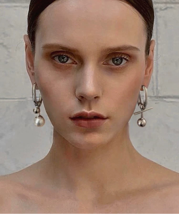 Vintage pearl and silver ball drop earrings