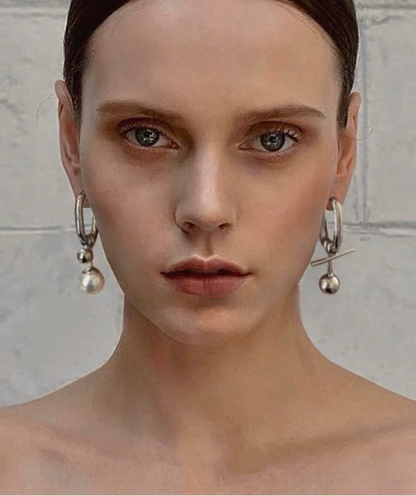 Vintage pearl and silver ball drop earrings