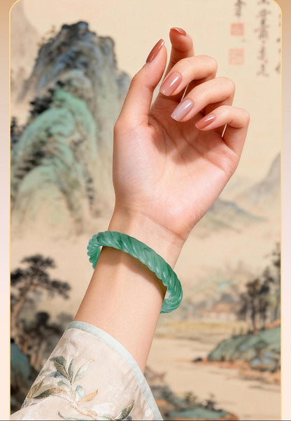 Natural Carved Green Jade Bangle