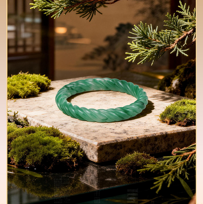 Natural Carved Green Jade Bangle