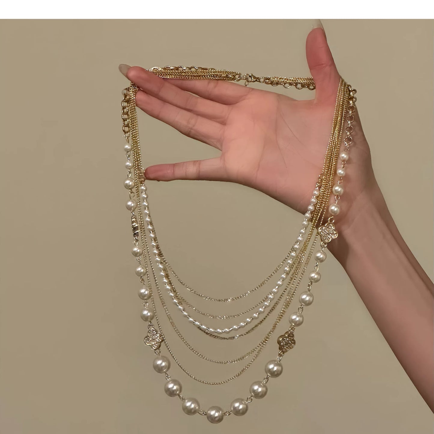 French vintage multi-layered pearl necklace