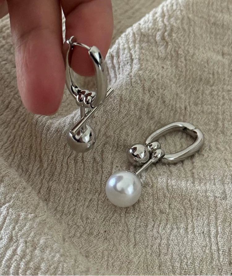 Vintage pearl and silver ball drop earrings