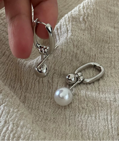 Vintage pearl and silver ball drop earrings