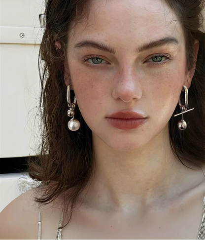 Vintage pearl and silver ball drop earrings