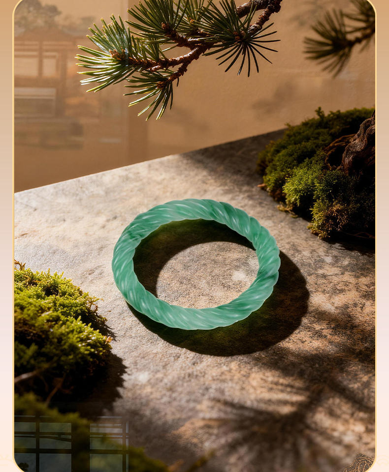 Natural Carved Green Jade Bangle