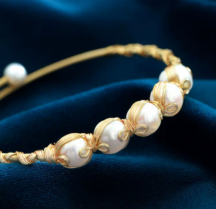 Adjustable Open Bangle with Freshwater Pearl