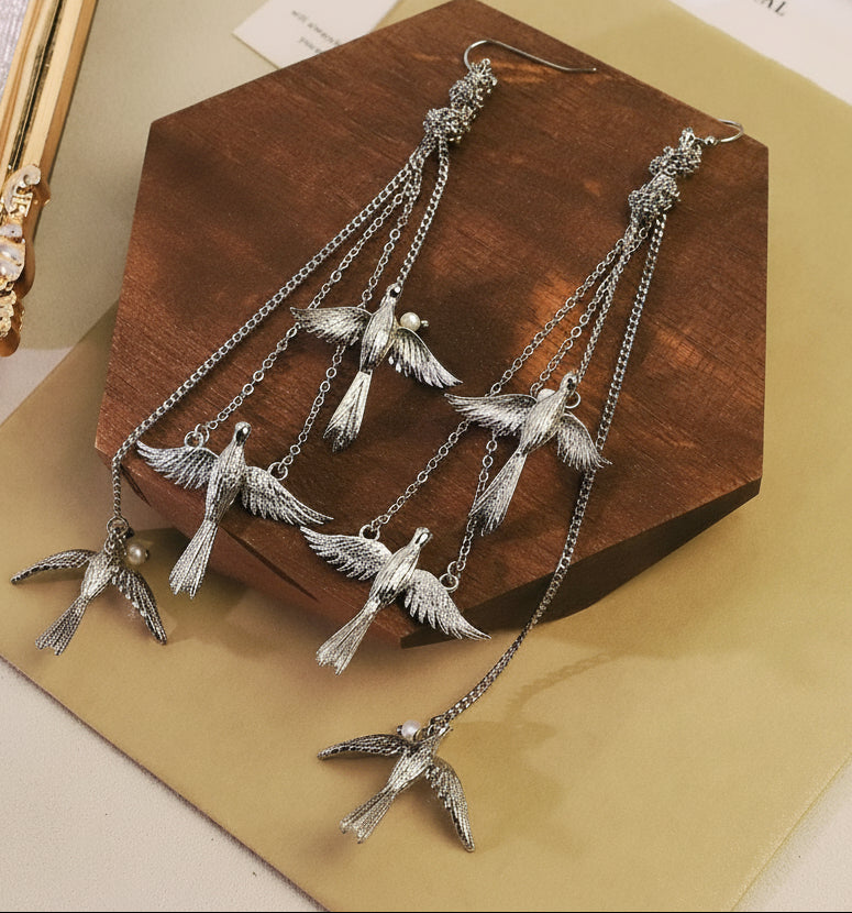 Original Design Natural Pearl Bird Chain Earrings
