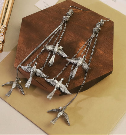 Original Design Natural Pearl Bird Chain Earrings
