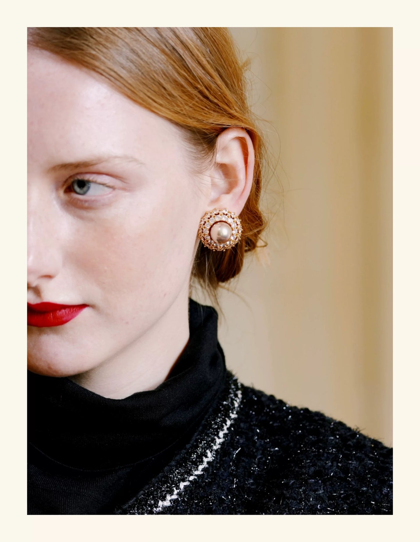 Creamy Golden Mabe Pearl Royal-Style Earrings
