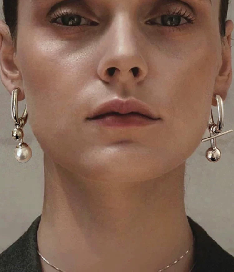 Vintage pearl and silver ball drop earrings