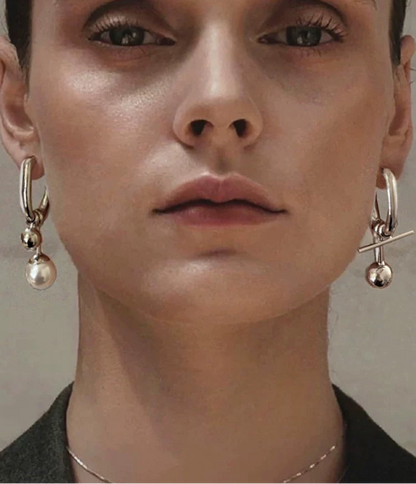 Vintage pearl and silver ball drop earrings