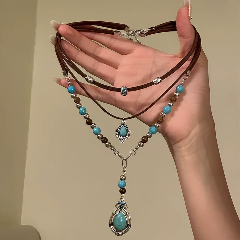 Multi-layered turquoise necklace