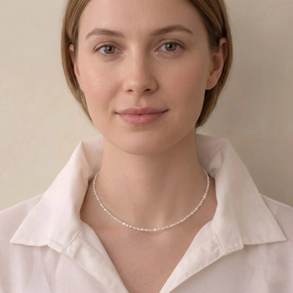 2-3mm Tiny Baroque Pearl Necklace, S925 Sterling Silver Minimalist Seed Pearl Choker
