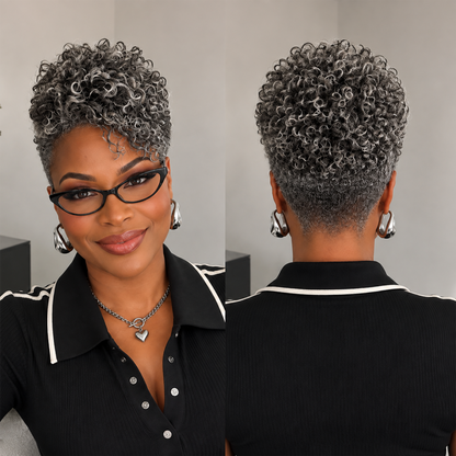 More Salt Than Pepper Grey Kinky Curly Style 100% Human Hair Wig