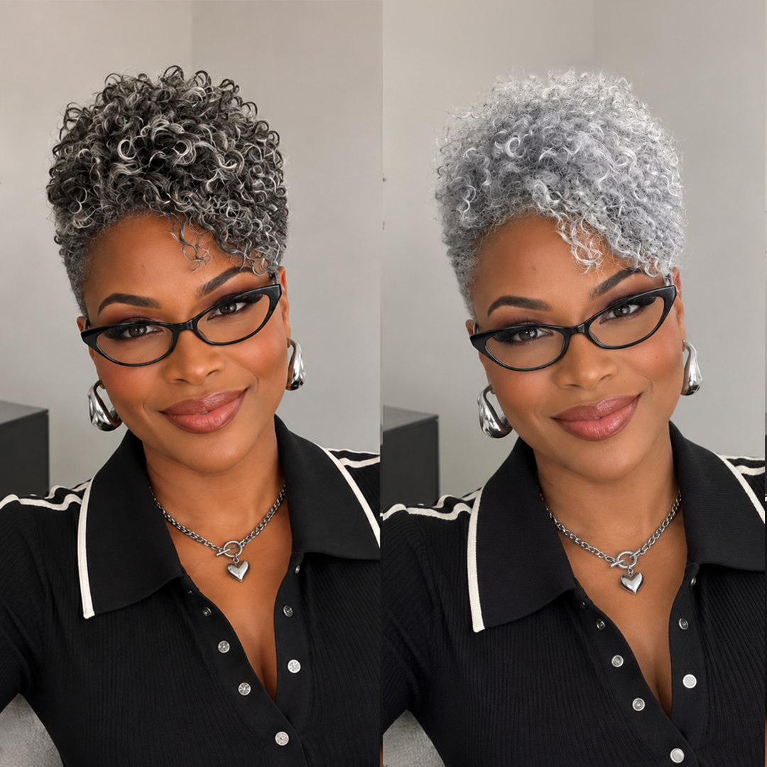 More Salt Than Pepper Grey Kinky Curly Style 100% Human Hair Wig