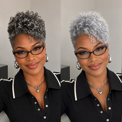 More Salt Than Pepper Grey Kinky Curly Style 100% Human Hair Wig