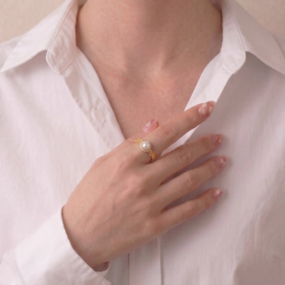 Japanese Akoya Pearl Ring, 7-7.5mm Genuine White Pearl Jewelry