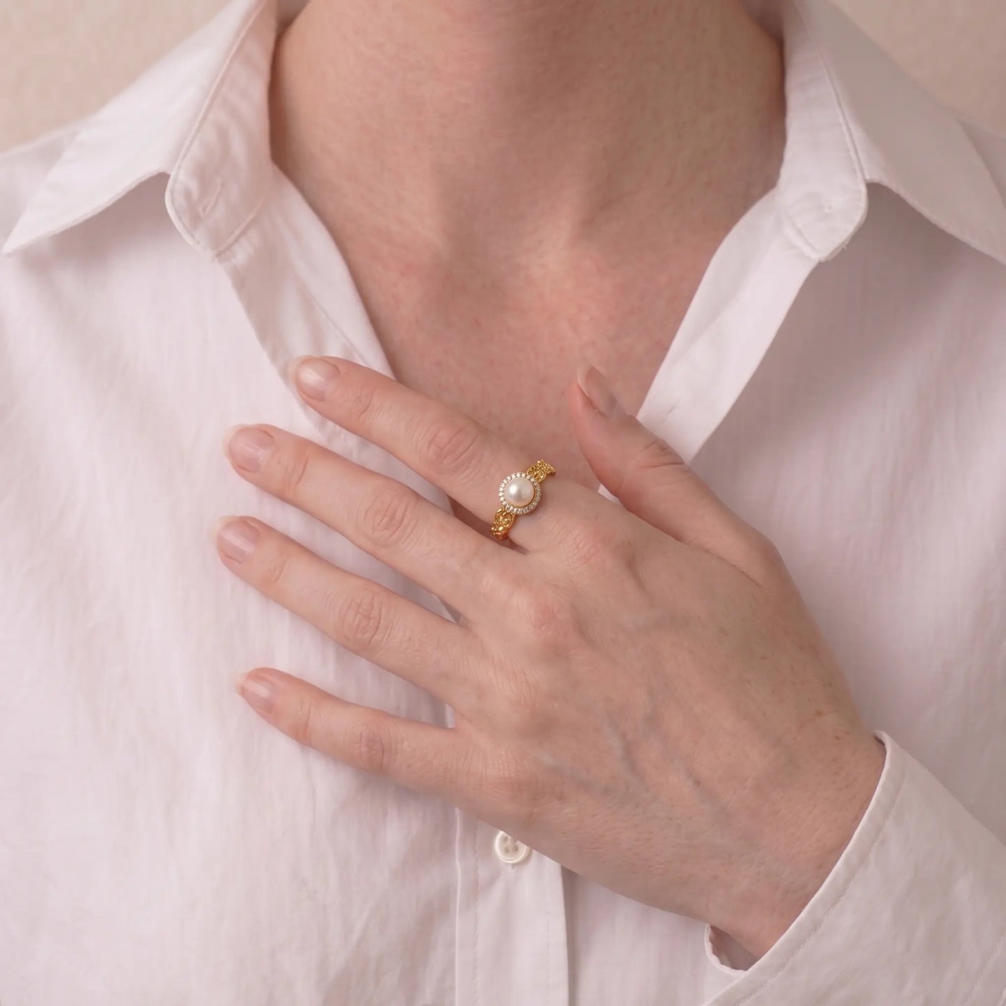Japanese Akoya Pearl Ring, 7-7.5mm Genuine White Pearl Jewelry