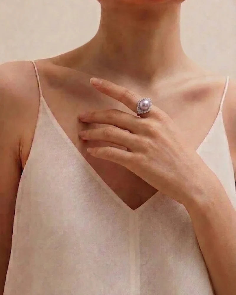 11-12mm Jumbo Purple Edison Pearl Ring, Adjustable S925 Sterling Silver Ring