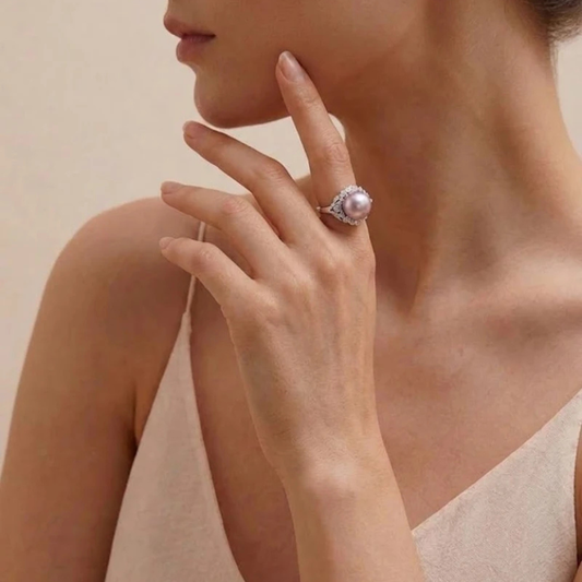 11-12mm Jumbo Purple Edison Pearl Ring, Adjustable S925 Sterling Silver Ring