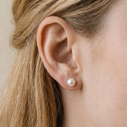 18K Gold Japanese Akoya Pearl Earrings, 3-7.5mm AAA+ Luster White Studs