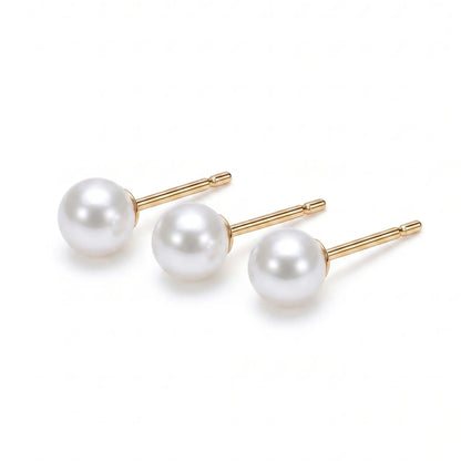 18K Solid Gold Freshwater Pearl Stud Earrings | 3-7.5mm Hypoallergenic Earrings for 24/7 Wear