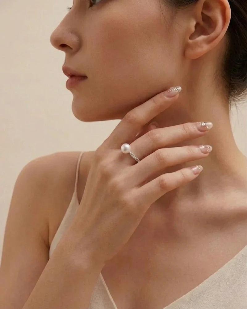9-9.5mm White Freshwater Pearl Ring, S925 Sterling Silver Fine Jewelry