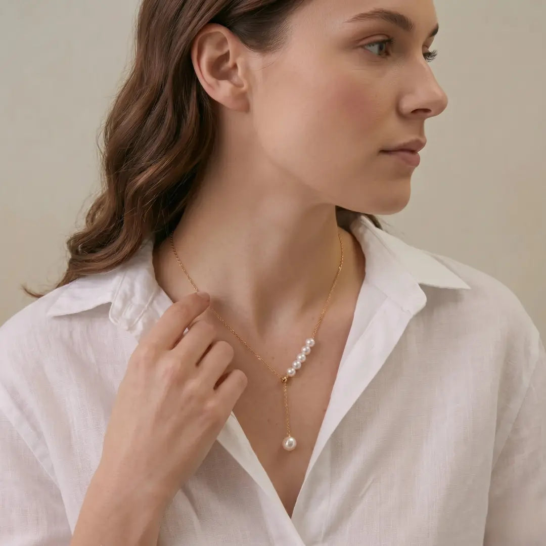 18K Gold Japanese Akoya Pearl Necklace, 3.5mm-7.5mm Genuine White Pearls