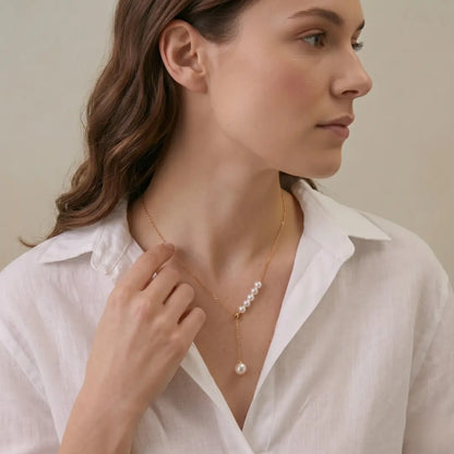 18K Gold Japanese Akoya Pearl Necklace, 3.5mm-7.5mm Genuine White Pearls