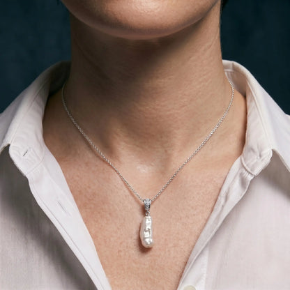 Unique Long Teardrop Baroque Pearl Pendant, Natural Large Pearl Necklace
