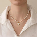 Freshwater Pearl Necklace with Shell Pendant, 4-5mm Dainty White Pearl Jewelry